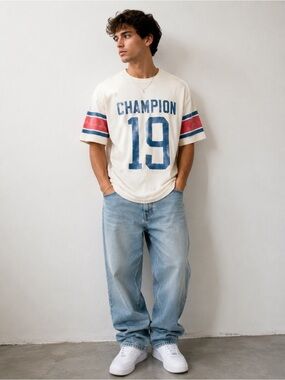 NWT Champion Football Jersey Tee XL Unbleached Cotton Varsity Streetwear